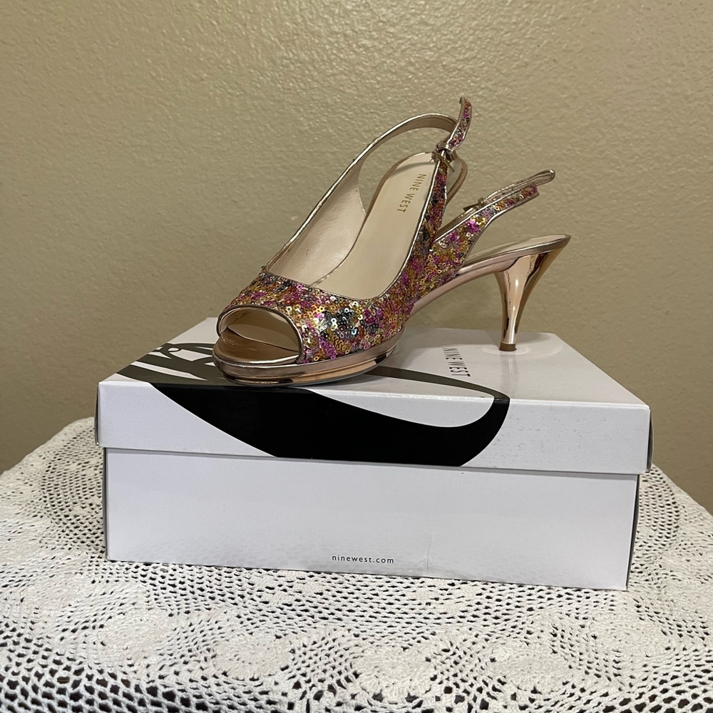 Nine West Glittering Pink and Gold Slingback Heels